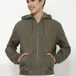 American Eagle Green Regular Fit Hooded Jacket-image-51