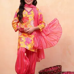 Biba Girls Yellow & Pink Printed Kurta set image 1