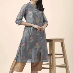 Rangmanch by Pantaloons Grey Floral Print Straight Kurta image 4