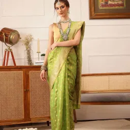 Silk Land Green Woven Saree With Unstitched Blouse image 1