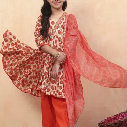 Biba Girls Orange Floral Print Suit Sets image 1