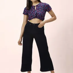 People by Pantaloons Blue Floral Print Crop Top image 4