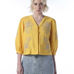 Only Yellow Regular Fit Embroidered Top image 1