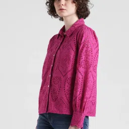 Only Fuchsia Cotton Self Design Shirt image 4
