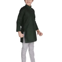 Pro-Ethic Style Developer Kids Dark Green & White Solid Full Sleeves Kurta with Pyjamas image 4