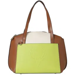 Allen Solly Green & Brown Color Block Medium Shoulder Handbag image 1