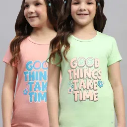 Monte Carlo Girls Green & Peach Printed T-Shirts image 1