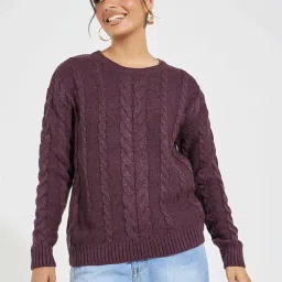 Styli Purple Self Pattern Sweater image 1