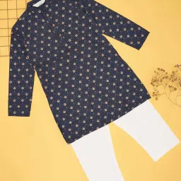 Indus Route by Pantaloons Boys Midnight Navy Printed Full Sleeves Kurta Sets image 1