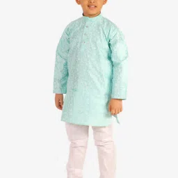 Pro-Ethic Style Developer Kids Light Blue & White Floral Print Full Sleeves Kurta with Pyjamas image 4