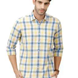 CAVALLO By Linen Club Blue Linen Contemporary Fit Checks shirts image 1
