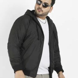 Instafab Plus Black Regular fit Plus Size Hooded Jacket-picture-36