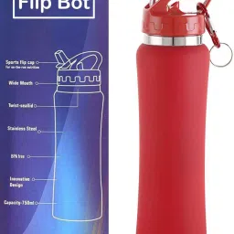 Nirlon Flip Bot Green & Red Stainless Steel Water Bottle (0.75 L) - Set of 2 image 4