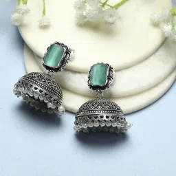 Biba Mint Green Oxidised Casual Jhumka image 1