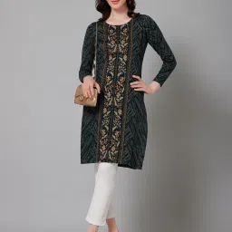 Cantabil Teal Printed Straight Kurti image 4