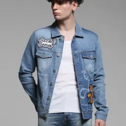 Jack & Jones Blue Cotton Regular Fit Printed Denim Jacket image 1