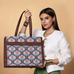 ZOUK Kovil Blue Printed Tote Handbag image 1