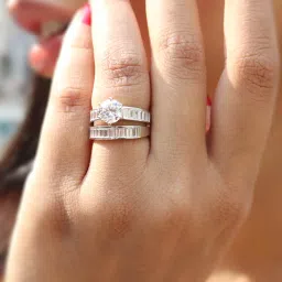Ornate Jewels 925 Silver 1.30 Carat Round White American Diamond Halo Ring Set for Women image 1