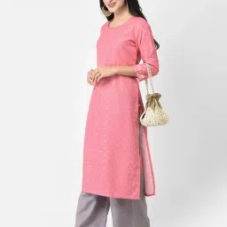 Span Pink Printed Straight Kurta image 4