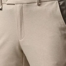 Van Heusen Mid Beige Slim Fit Texture Trousers image 4