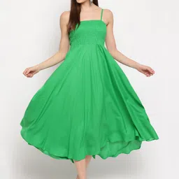 Aawari Women Solid Shoulder Straps A-Line Midi Dress-image-72