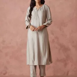 Fabindia Grey Viscose Silk Regular Fit Pant & Kurta Set image 1