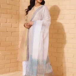 Fabindia White Cotton Silk Hand Block Printed Dupatta image 1