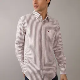 American Eagle Brown Slim Fit Striped Shirt image 1