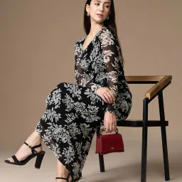 Kazo Black & White Polyester Floral Dress image 1