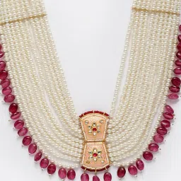 Dugran By Dugristyle Peach & Pink Necklace with Kundan & Pearls for Women image 4