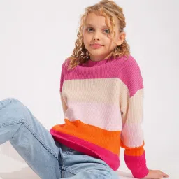 VERO MODA GIRL Kids Super Pink Color Block Sweater image 1
