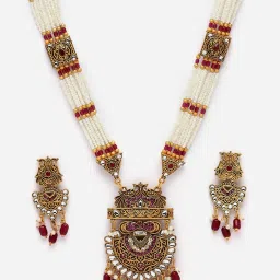 Zeneme Gold Plated Stone Studded Beaded Jewellery Set image 1