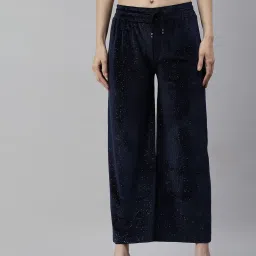 showoffff SHOWOFF Navy Self Design High Rise Regular Fit Trousers image 1