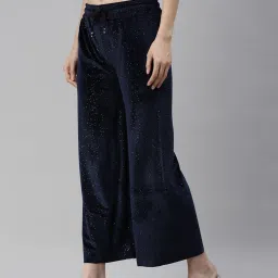 showoffff SHOWOFF Navy Self Design High Rise Regular Fit Trousers image 3