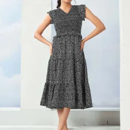 SELVIA Black Printed A-Line Dress image 1
