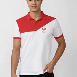 Peter England White & Red Slim Fit Colour Block Polo T-Shirt image 1