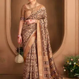 Saree Mall Beige Woven Saree With Unstitched Blouse-picture-15