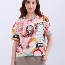 Spykar Raspberry Red Cotton Relaxed Fit Solid Top image 1