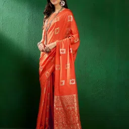 MAHALASA Orange Printed Saree With Unstitched Blouse image 1