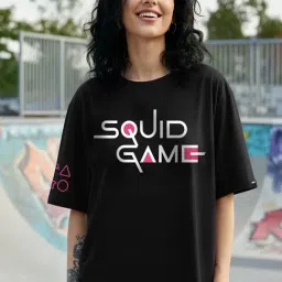Bewakoof Women's Black Squid Game Graphic Printed Oversized T-Shirt-picture-27