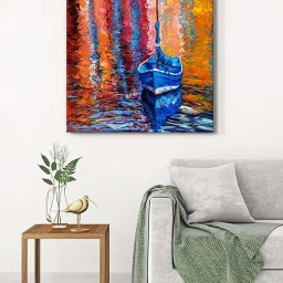 999Store Multicolor Canvas Boat Reflections Wrapped Painting image 1