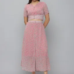 showoffff SHOWOFF Pink Blended Printed Top With Skirt image 1