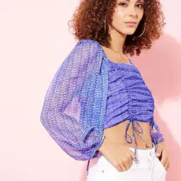 Anvi Be Yourself Blue Printed Crop Top image 3