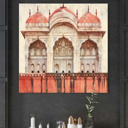 999Store Cream & Red Canvas Mughal Architecture Painting-picture-28