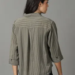 showoffff SHOWOFF Grey Cotton Striped Shirt image 2
