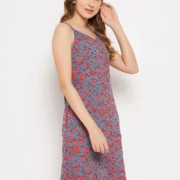 Clovia Blue & Red Cotton Printed Night Dress image 3
