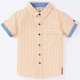 Ed-a-Mamma Kids Orange & White Cotton Striped T-Shirt image 1