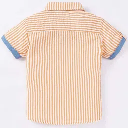 Ed-a-Mamma Kids Orange & White Cotton Striped T-Shirt image 2
