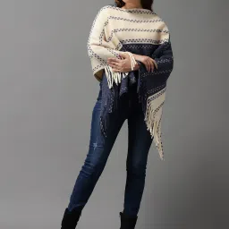 showoffff SHOWOFF Beige & Blue Wool Poncho image 1
