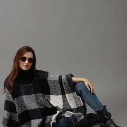 showoffff SHOWOFF Black Wool Checks Poncho image 4